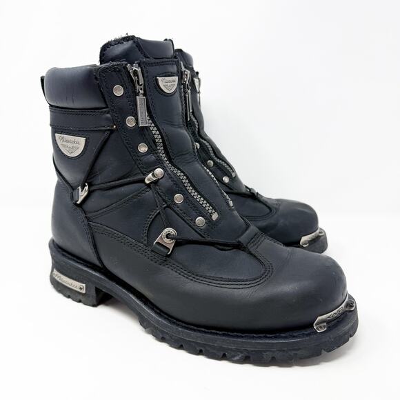 Milwaukee Black Leather Moto Boots Men's Size 10.5 VGUC Double Front Zip